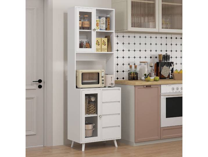 HOMCOM Meuble Cuisine Haut Verre 4 Tiroirs 60x35x180cm Blanc