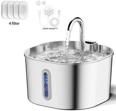 Uplifted Finds Stainless Steel Pet Water Fountain 2.2L Quiet Drinking Dispenser For Cats And Dogs 4 Chip Sensor