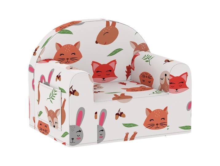 Fauteuil enfant avec canapé imprimé renard pour enfant 18-36 mois avec housse amovible et poche 54X40X43 cm blanc