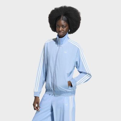 Outdoorjacke ADIDAS ORIGINALS "ADIDAS ORIGINALS SUMMER GLOW LIGHT DENIM FIREBIRD TRACK", Damen, Gr. XXL, light denim, Obermaterial: 100% Baumwolle, Jacken Outdoorjacke, DENIM Jacke