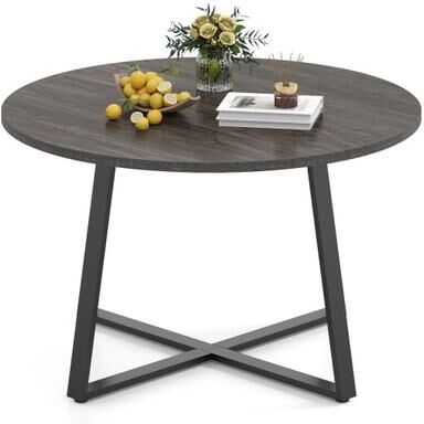 Costway 47 Inch Round Dining Table with Stable X-shaped Base and Round Thickened Tabletop-Grey