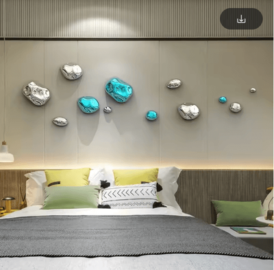 Inspire Picks Luxury 3D Stone Wall Decor Golden Simulation Stone Hanging Accent silvery.01