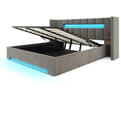 STILVORA Polsterbett Samt Dunkelgrau 180x200 cm mit USB, LED, Hydraulik und Stauraum