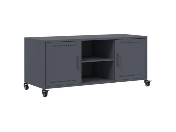 LKJephalotrope TV-Schrank Anthrazit 100,5x39x43,5 cm Stahl Lowboard Rollen Flexibles TV-Lowboard auf Rollen mit 2 Türen & Fächern für Wohnzimmer & Schlafzimmer. Robuster Stahl in Anthrazit.