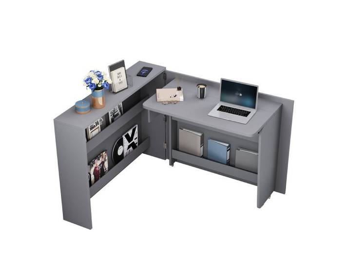 Bureau pliable Logidon avec roulettes et chargeur sans fil 2 en 1 gris
