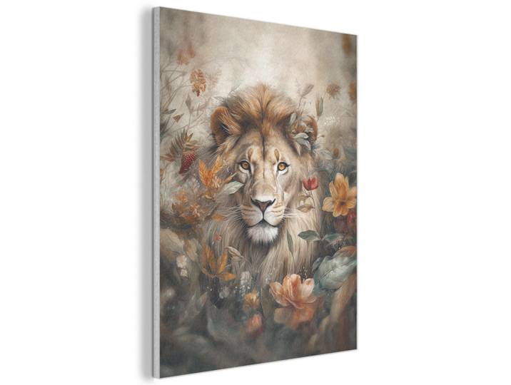 MuchoWow Akustikbild - Löwe - Wildtiere - Pflanzen - Natur - Blumen - 70x100, Beige, Kunststoff, Rechteckig, 70x100x0.9 cm, Wandverkleidung, Akustikpaneele