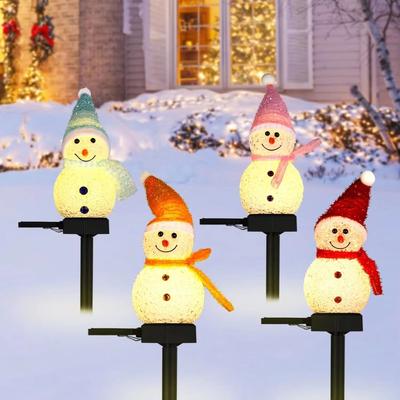 Inspired Finds LED Snowman Solar Garden Light Outdoor Ground Stake Christmas Pathway Lawn Decoration red