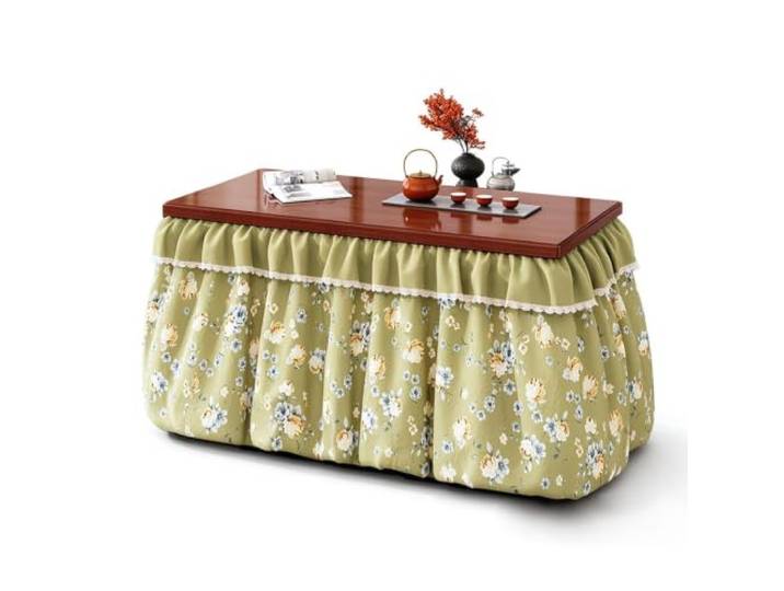 Kotatsu Tisch, Klappbarer Bambus Couchtisch Waschbarer Dicker Kotatsu Decke Wohnzimmer, Gemütlicher Winter, Ausziehbarer Trockengestell, Wendebezug, Platzsparend Stabil(Natural-4)