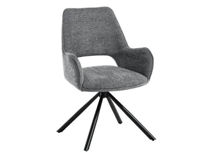 Beautysofa Drehstuhl TREO Esszimmerstuhl mit Armlehnen (Polsterstuhl, Raven Stoff), schwarze Metallbeine
