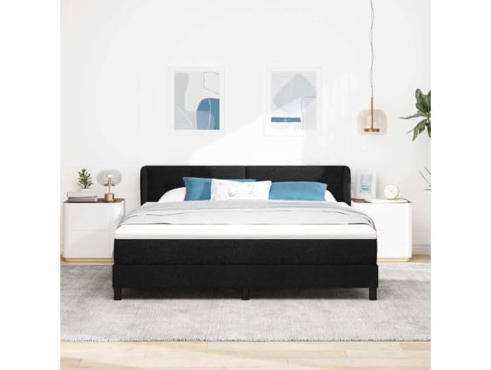 KTHLBRH Boxspringbett mit Kopfteil schwarz 180 x 200 cm Stoff Verstellbares Kopfteil, mittlere Matratze, Holzrahmen, 280 kg Kapazität
