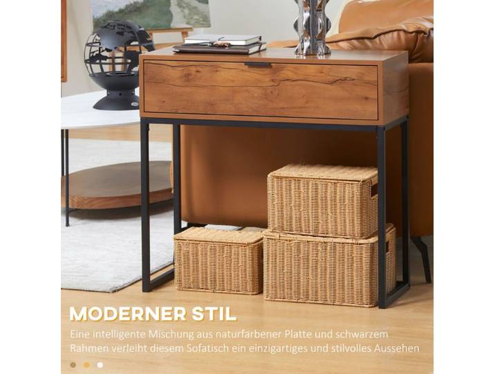 Console avec tiroir AESVAR 80 x 30 x 76 cm aspect bois naturel métal noir style industriel