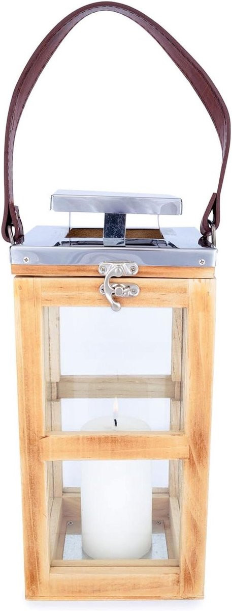 Houten Lantaarn Decoratieve Lamp voor Sfeerverlichting Binnen Naturel Hoogte: 39 cm