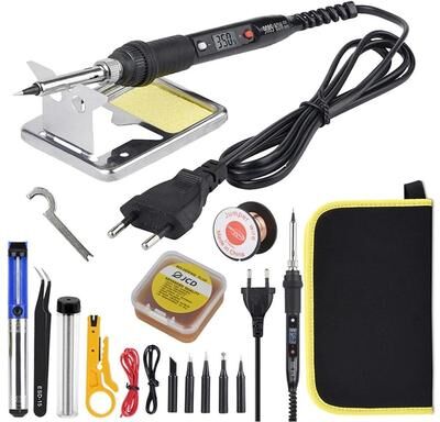 Uplifted Goods Adjustable Temperature Electric Soldering Iron Kit With LCD Display orange 80w 220v us Plug