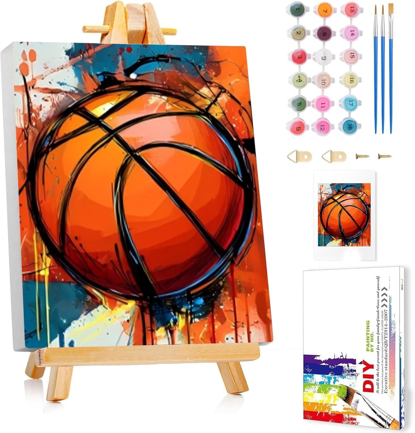 Schilderen op nummer Basketball voor kinderen met lijst en ezel, 24 x 30 cm