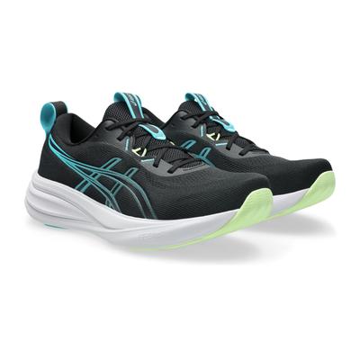 Laufschuh ASICS "GEL-PULSE 17", Herren, Gr. 48, schwarz (schwarz, energy aqua), Synthetik, Schuhe Laufschuh, mit GEL-Technologie im Rückfuß, mit FF BLAST Dämpfung
