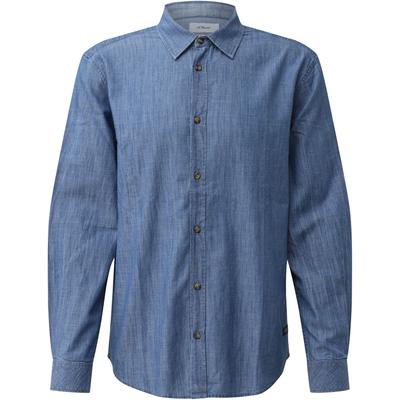 Langarmhemd S.OLIVER, Herren, Gr. L, N-Gr, blau, Web, Obermaterial: 100% Baumwolle, Hemden