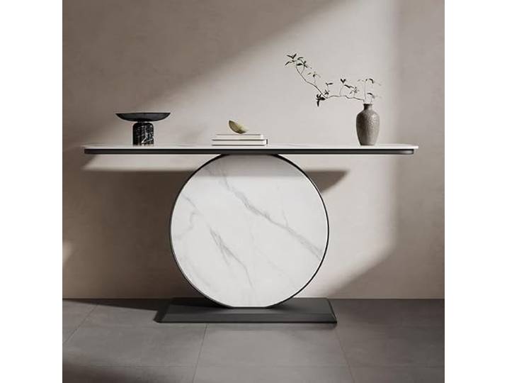 Moderner Konsolentisch, Eingangstisch, Sinterstein-Platte & Metallgestell Robuste Sinterstein-Platte, Stabiler Eisenrahmen, Schmales Design, Wohnzimmer Akzent(WhiteB,80cmW*30cmD*80cmH)