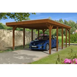 Carport Friesland 397x708cm, nussbaum, ALU-Dacheindeckung, inkl. Anker Holzcarport