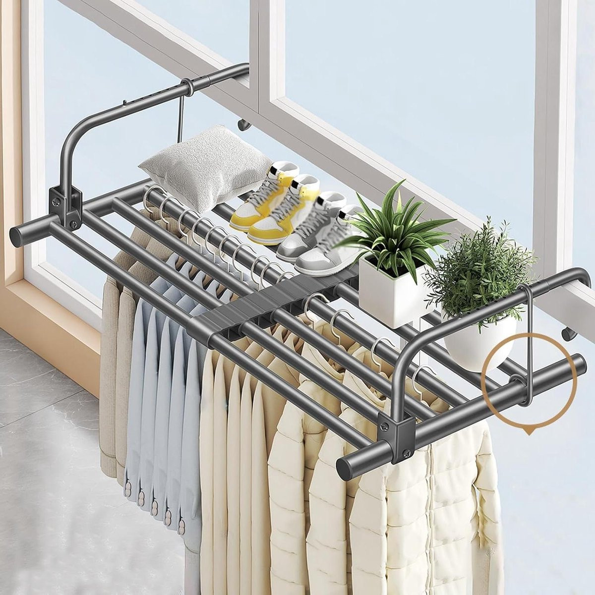 Uitschuibaar radiator wasrek in zilver/grijs, 60-158 cm
