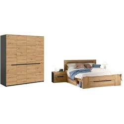 SCHLAFZIMMER Eiche Artisan, grau 4-teilig, Set mit Kleiderschrank, Bett und 2x Nachttisch