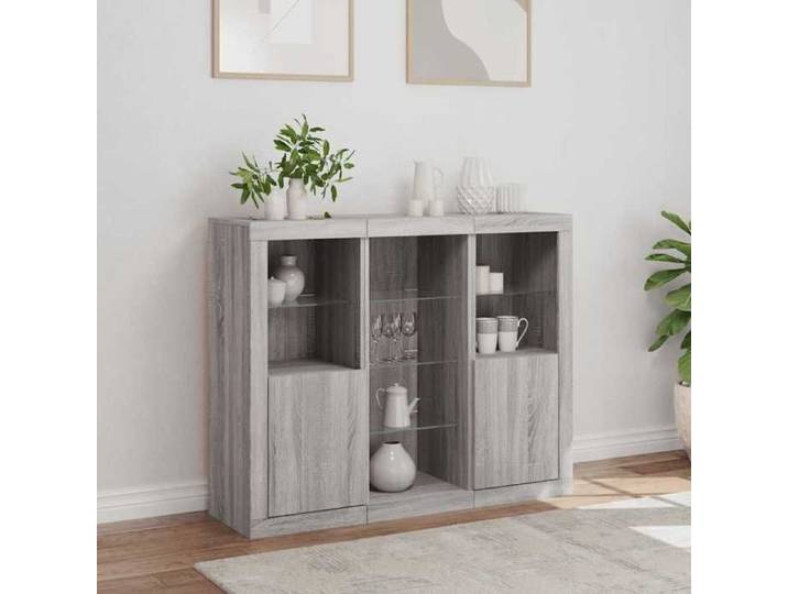 Gris Commode Salon CHIC LED Buffets Enfilade rangement sonoma gris bois d'ingénierie 123x37x100 cm N9502