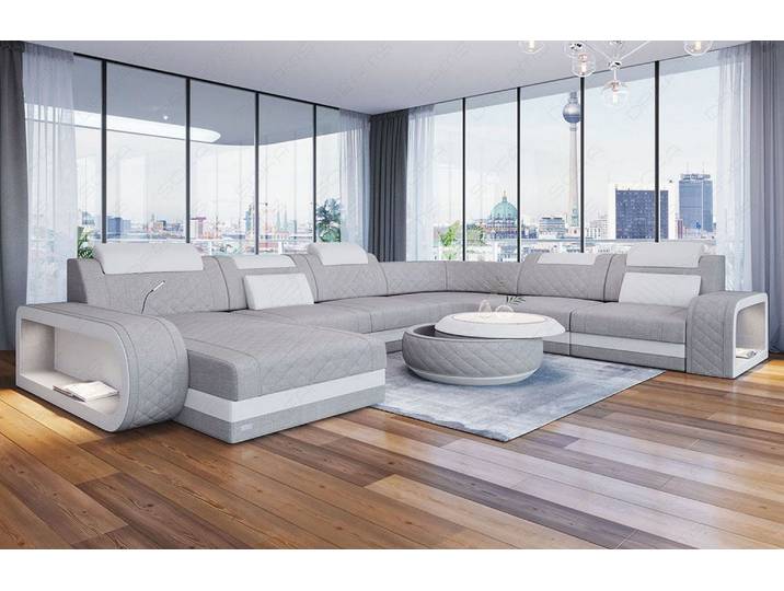 Wohnlandschaft Berlin XXL U-Form in Stoff