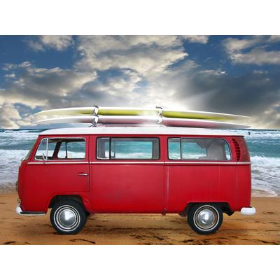 Fototapete PAPERMOON "Red Beetle Bus", bunt, B:4,5m L:2,8m, Vlies, Tapeten