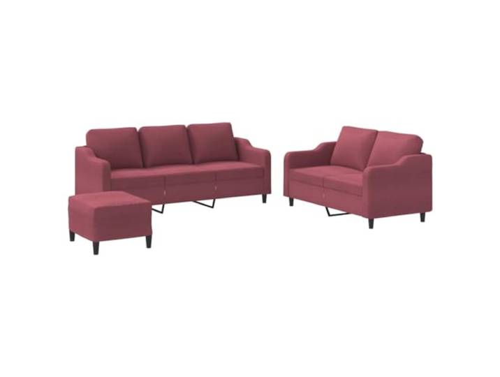 PUGYNBK 3-teiliges Sofaset mit Kissen, roter Stoff Struktur aus Sperrholz und Metall, Sitz mit Füllung, multifunktionaler Hocker, Tragkraft 110 kg pro Sitz