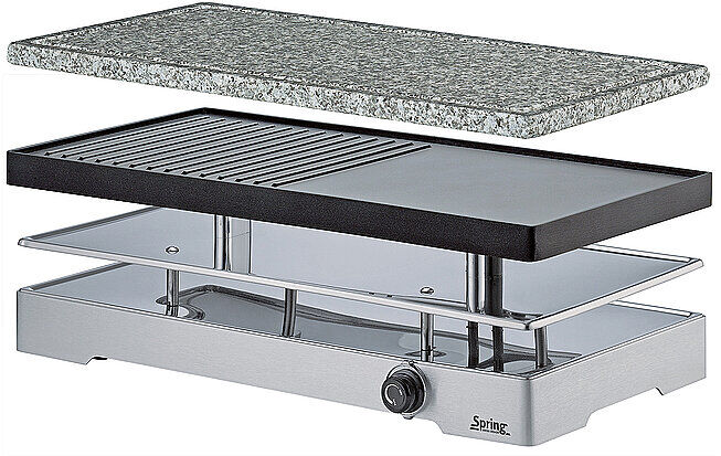 SPRING RACLETTE8 CLASSIC DUO - Raclette mit Alugrillplatte + Granitstein silber EG