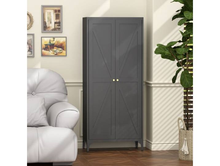 Modenuit Armoire de rangement métallique 2 portes 4 étagères réglables acier noir