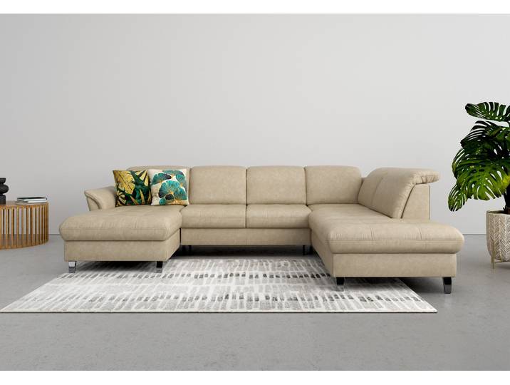 Wohnlandschaft SIT & MORE Maggiore U-Form , beige, B:312cm T:224cm, 100% Polyester, Sofas, Wohnlandschaft, wahlweise mit Kopfteilverstellung, Schlaffunktion und Stauraum