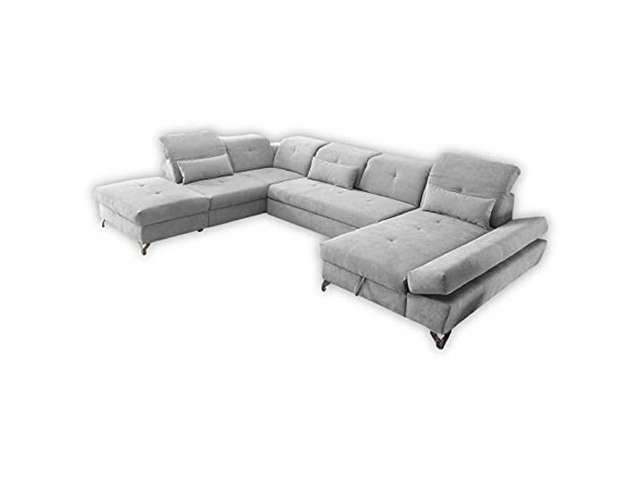 Stella Trading MELFI Wohnlandschaft in U-Form, Stoffbezug Silber - Ausziehbares Sofa mit Schlaffunktion & Bettkasten - 350 x 73 (96) x 245 cm (B/H/T)
