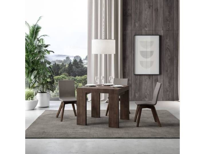 Table extensible ROXELL 90x90 - Carré - Noyer - Blanc - Salle à manger ou salon