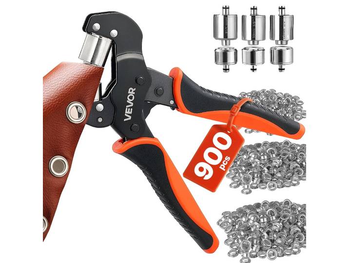 VEVOR : Ensemble de 900 œillets. Œillets de 8 mm\, 10 mm et 12 mm. Pince à sertir magnétique pour œillets. Poinçon à œillets en acier avec tête magnétique. Poignée antidérapante. Convient pour le cuir\, les bâches\, les chaussures\, les travaux manuels et les tissus