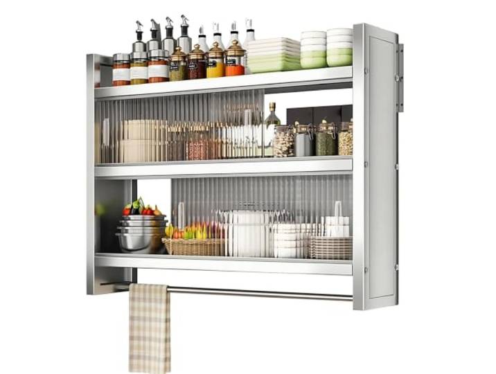 WUXTOKV Küchen Hängeschrank, 3 Ebenen Wandschrank Hängend, aus Edelstahl Badezimmerschrank Hängend, mit Schiebetüren und Aufhängeschiene, 71cm Hoch, 32cm Tief(70cm/27in)