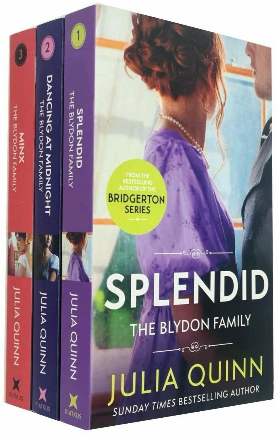 Piatkus Julia Quinn Blydon Family Saga 3 Books Collection Set (Splendid, Dancing At Midnight, Minx)