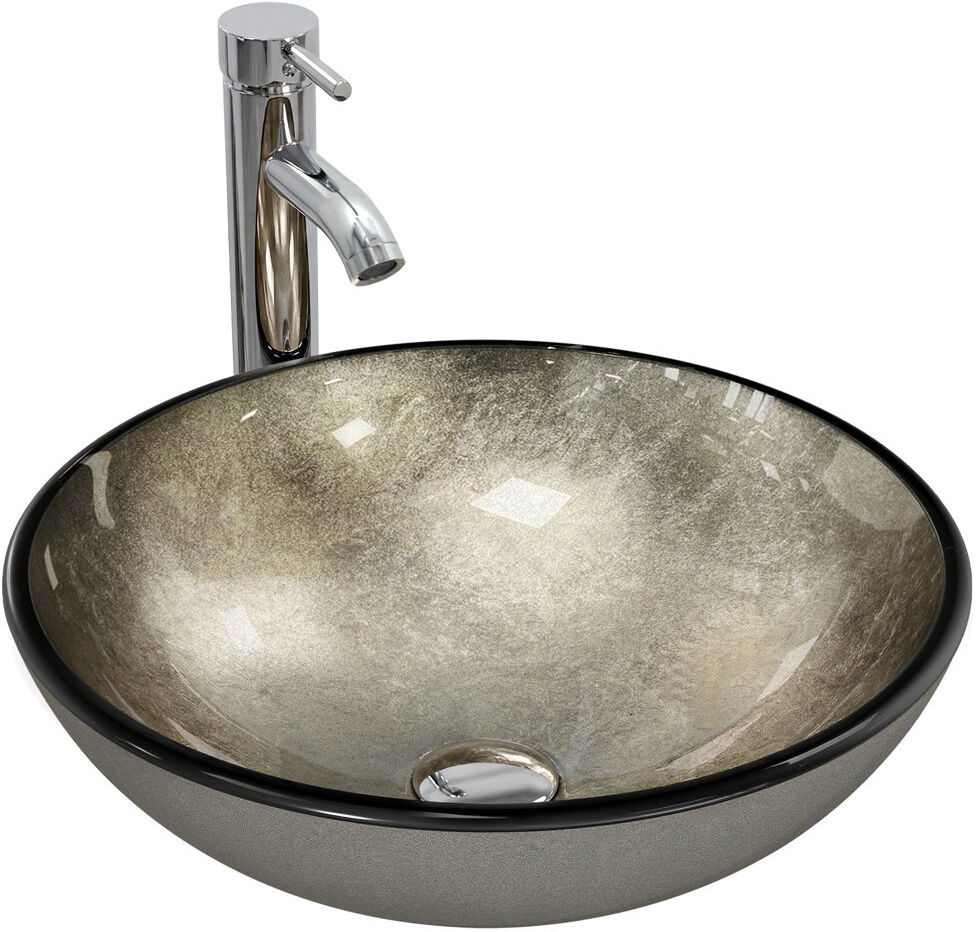 Metro Lane 42 mm L x 42 mm W Glass Oval Sink with Tap Silver 42mm W