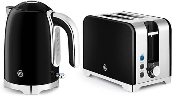 Swan Solace Black Kettle & 2 Slot Toaster Set