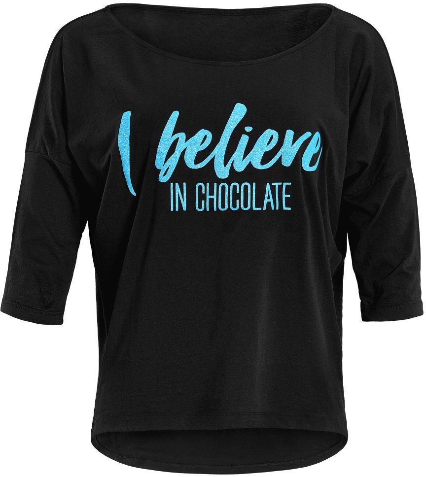 3/4-Arm-Shirt WINSHAPE "MCS001 ultra leicht", Damen, Gr. S, schwarz (schwarz, glitzer neon blau), 50% Modal, 50% Baumwolle, U-Boot-Ausschnitt, Shirts 3/4-Arm-Shirt, mit Neon blauem Glitzer-Aufdruck schwarz, glitzer neon blau S