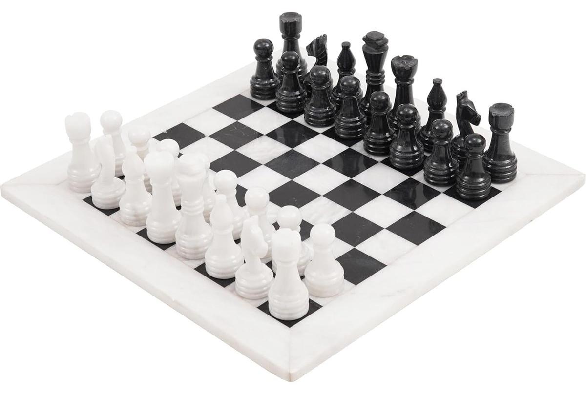 Schachspiel, Schachset, Brettspiel - Marmor - 32 Figuren - Schachbrett 38 cm