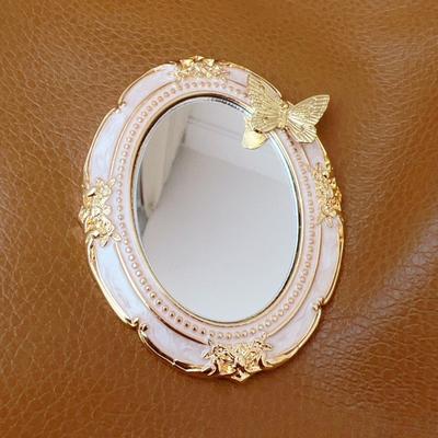 Fusion Finds Vintage Handheld Mirror With Antique Gold Relief Frame, Folding Portable Makeup Mirror For Travel & Vanity butterfly white