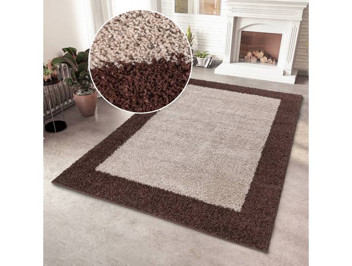 Hochflor-Teppich GOODPRODUCT Liams Gr. 1, beige (taupe), B:60cm H:30mm L:90cm, Kunstfaser, Teppiche, Hochflor-Teppich, mit Bordüre, besonders weich und kuschelig, Wohnzimmer, Schlafzimmer
