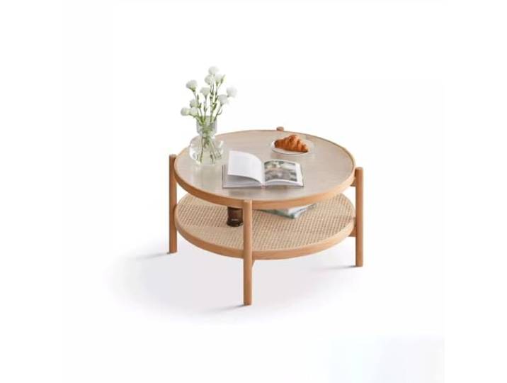ksjdieunf Couchtisch Rattan-Glas-Couchtisch, kleine Wohnung, Wohnzimmer, Sofa, Beistelltisch, einfacher doppellagiger Massivholz-Teetisch Tische for Wohnzimmer(A)