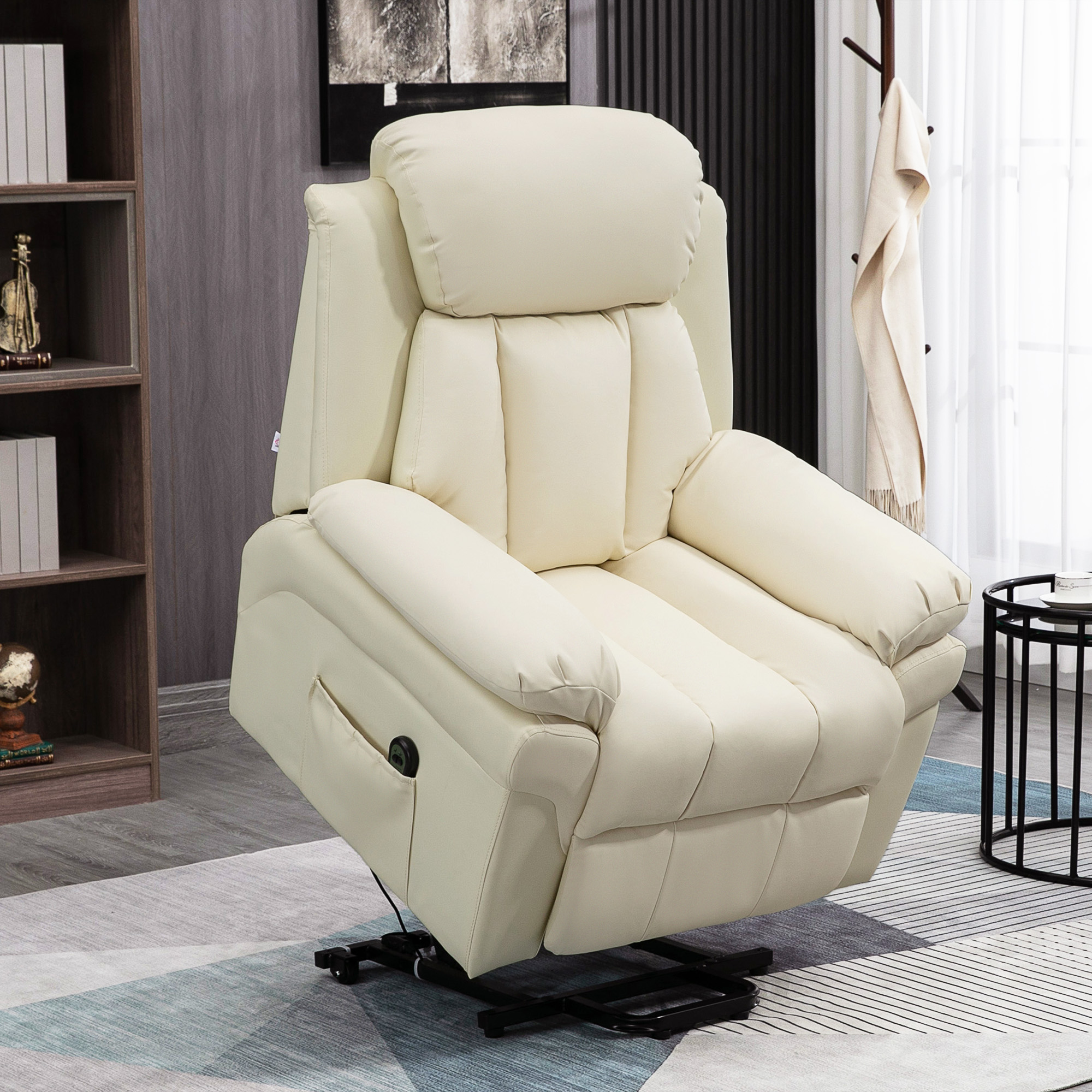 Homcom Poltrona Relax Alzapersona Elettrica con Imbottitura Spessa e Telecomando, 96x93x105cm, Crema Aosom