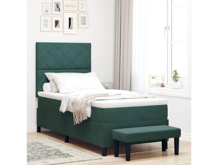 WDGJJFECNMUEHI Samt Kopfteil Modernes Design 90 x 200 cm Dunkelgrün Boxspringbett mit Matratze Dunkelgrün 90x200 cm Samt Bett mit Kopfteil Lattenrost Modern