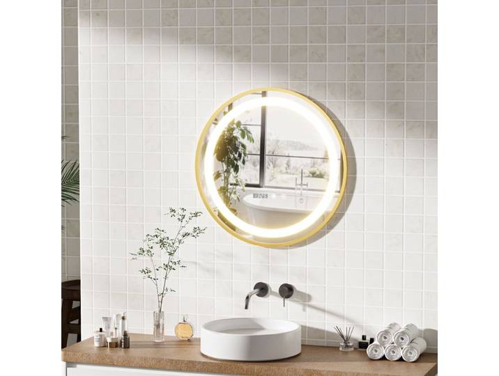 Miroir de salle de bains LED-Miroir circulaire-Anti - buée-3 Couleur Éclairage Réglable-Contrôle tactile-Facile à installer-50x50cm