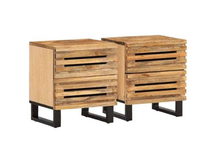 Makastle Nachttisch 2er Set, Beistelltisch 40x34x46 cm Raues Mangoholz
