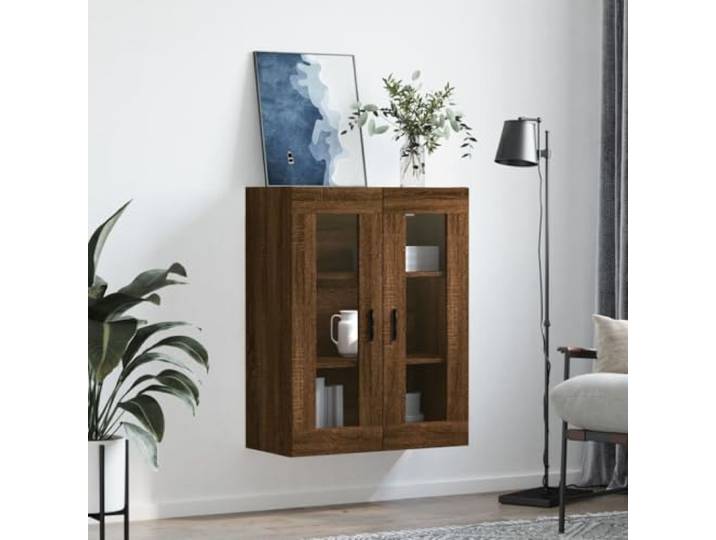 KTHLBRH Wandschrank Eiche Braun 69,5 x 34 x 90 cm Holztechnik, Glastür, großer Raum, Wandmontage, Griffe