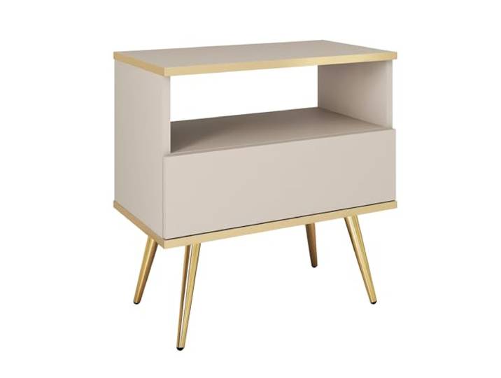Komodee Nachttisch Banff Beige 135x30x32 cm Nachttisch Banff S54 - Beige - Goldene Akzente - Schublade - Breite 54 cm, Höhe 59 cm, Tiefe 39 cm