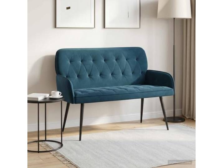 2-Sitzer-Sofa Blau Samt mit Metallbeinen Polyesterbezug,Knopfheftung,Schaumstofffüllung,Holzwerkstoff-Rahmen,kompakte Bauform